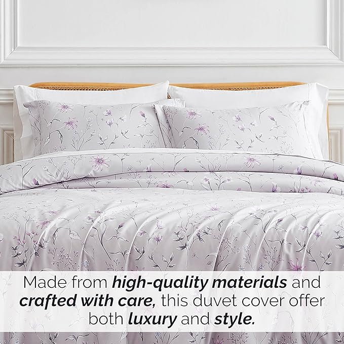 Southshore Fine Living, Inc. 3-Piece Oversized King Comforter Set, Down Alternative All-Season Comforter with Matching Shams, Soft Floral Bedspread for King or Cal King Beds, Secret Meadow Grey - LeafyLoom