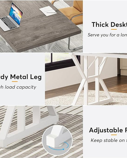 Tribesigns 70.8-Inch Executive Desk, Large Computer Office Desk Workstation, Modern Simple Style Laptop Desk Study Writing Table Business Furniture for Home Office (Grey/White, 70.8 Inch) - LeafyLoom