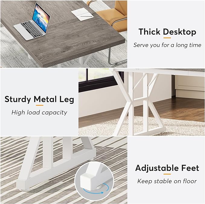 Tribesigns 70.8-Inch Executive Desk, Large Computer Office Desk Workstation, Modern Simple Style Laptop Desk Study Writing Table Business Furniture for Home Office (Grey/White, 70.8 Inch) - LeafyLoom