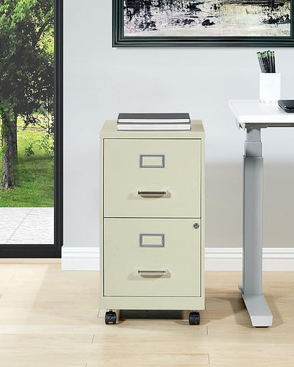 OSP Home Furnishings 2 Drawer Mobile Locking Metal File Cabinet, Tan - LeafyLoom