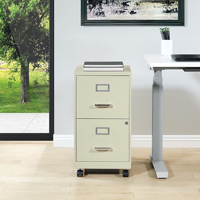 OSP Home Furnishings 2 Drawer Mobile Locking Metal File Cabinet, Tan - LeafyLoom