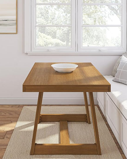 Plank+Beam 48 Inch Farmhouse Dining Table, Rustic Solid Wood Kitchen Table, Dinner Table for Dining Room, Home Office Furniture, Pecan Wirebrush - LeafyLoom