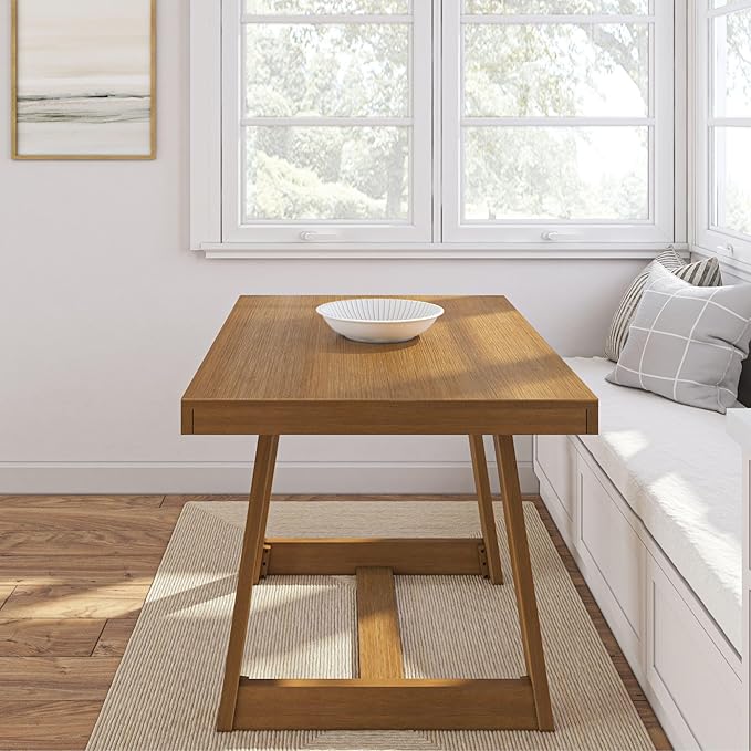 Plank+Beam 48 Inch Farmhouse Dining Table, Rustic Solid Wood Kitchen Table, Dinner Table for Dining Room, Home Office Furniture, Pecan Wirebrush - LeafyLoom