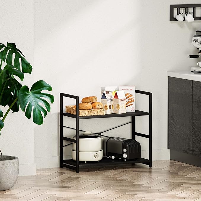 NUMENN 2 Tier Bookshelf, Bookcase Shelf Storage Organizer, Modern Book Shelf for Bedroom, Living Room and Home Office, Black - LeafyLoom