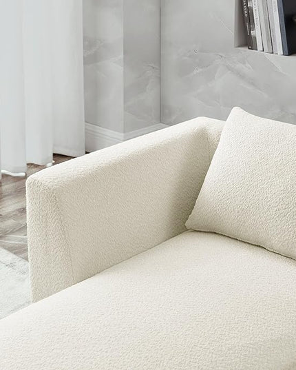 113" L-Shape Sectional Side Chaise and Ottoman, Modular Sofa, DIY Combination, Loop Yarn Fabric for Living Room, Apartment, 113inch, Beige Left - LeafyLoom