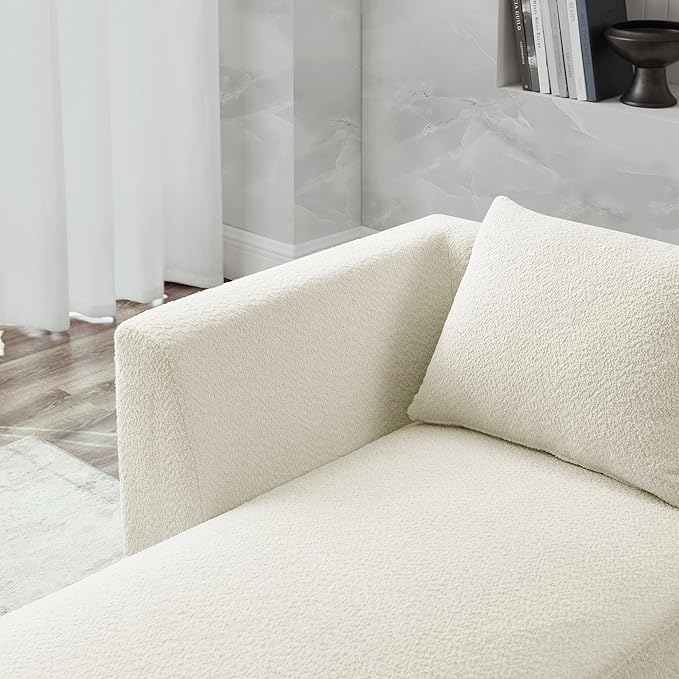 113" L-Shape Sectional Side Chaise and Ottoman, Modular Sofa, DIY Combination, Loop Yarn Fabric for Living Room, Apartment, 113inch, Beige Left - LeafyLoom