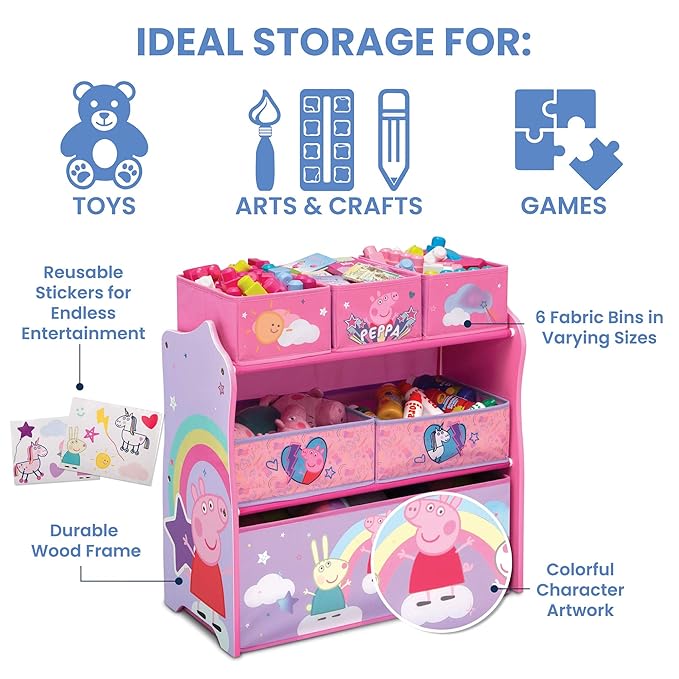 Delta Children Design & Store 6 Bin Toy Storage Organizer, Peppa Pig - LeafyLoom