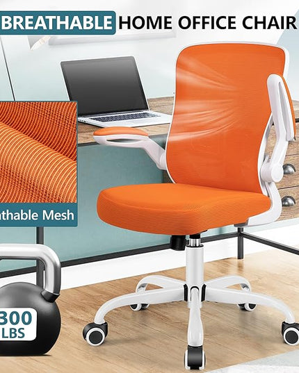 MINLOVE Office Chair Ergonomic Desk Chair with Adjustable Lumbar Support and Height, 90° Flip-up Armrests, Ergo Desk Chairs with Wheels, Home Work Use (Orange) - LeafyLoom