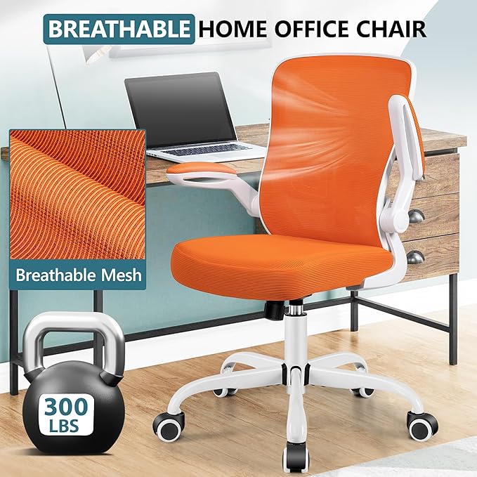 MINLOVE Office Chair Ergonomic Desk Chair with Adjustable Lumbar Support and Height, 90° Flip-up Armrests, Ergo Desk Chairs with Wheels, Home Work Use (Orange) - LeafyLoom