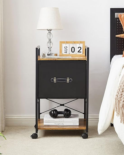 VECELO Vertical Filing Cabinet Set of 2, Rolling Printer Shelf with Handle, Suitable for Letter Size, Sturdy Steel Frame and Folding Fabric Drawer for Living Room/Bedroom/Hallway, Brown+Black - LeafyLoom