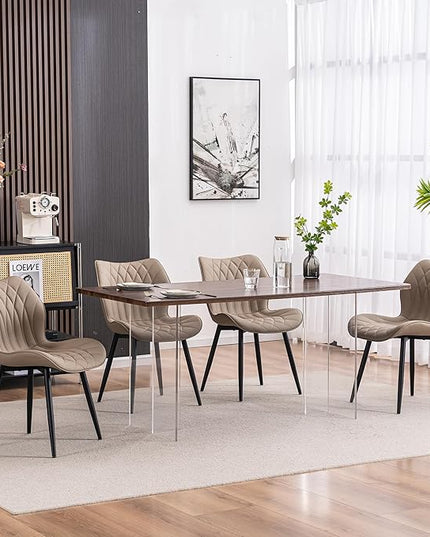 YOUNIKE Dining Chairs Set of 2, Upholstered Leather Kitchen Dining Room Chairs, Modern Living Room Bedroom Side Chairs with Wide Curved Back and Metal Legs, Kitchen Chairs Khaki Taupe - LeafyLoom