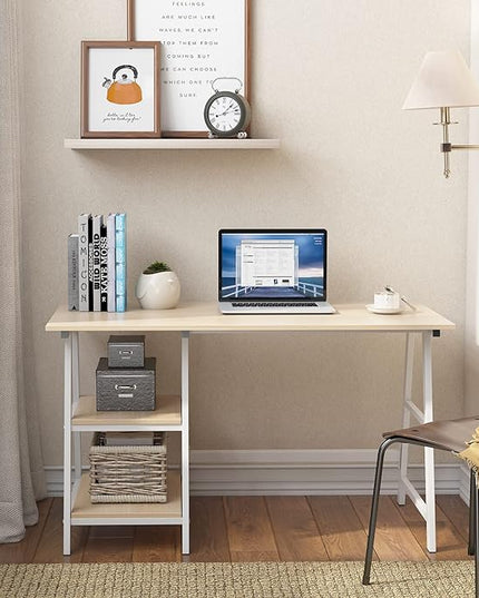 SogesHome Computer Desk 47inches Trestle Desk PC Desk with Shelf Office Desk Workstation for Home Office Use Writing Table,Maple - LeafyLoom