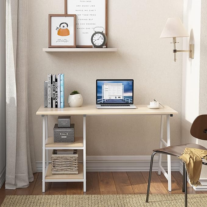 SogesHome Computer Desk 47inches Trestle Desk PC Desk with Shelf Office Desk Workstation for Home Office Use Writing Table,Maple - LeafyLoom