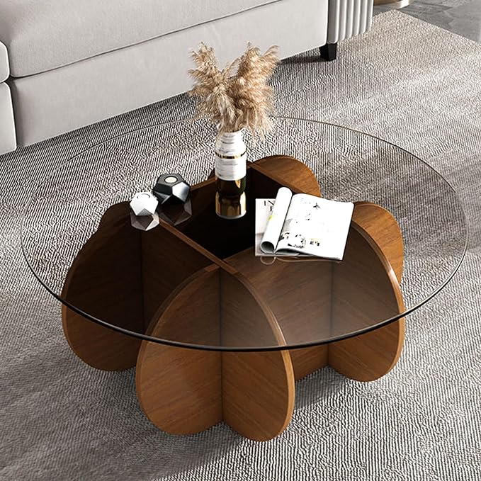 Glass Coffee Tables for Living Room Modern Elegant Round Coffee Table Mid Century Farmhouse Center Table with Solid Wood Frame and Tempered Glass Tabletop, Easy Assembly,31.5'' - LeafyLoom