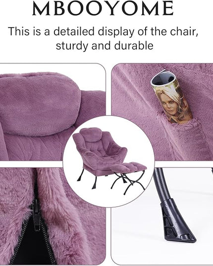 Lazy Chair with Ottoman, Modern Accent Chair Contemporary Lounge Leisure Upholstered Sofa Chair Set with Armrests, Reading Chair for Living Room, Bedroom, Office, Plush Purple - LeafyLoom