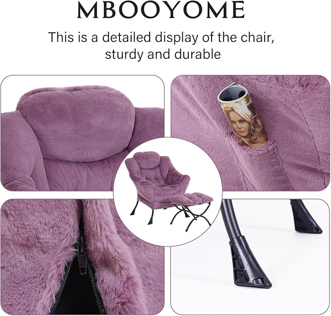 Lazy Chair with Ottoman, Modern Accent Chair Contemporary Lounge Leisure Upholstered Sofa Chair Set with Armrests, Reading Chair for Living Room, Bedroom, Office, Plush Purple - LeafyLoom