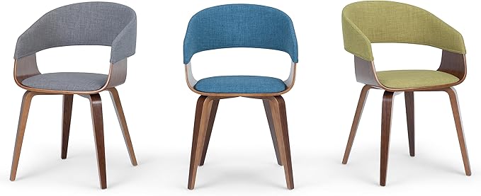 SIMPLIHOME Lowell 17 Inch Mid Century Modern Bentwood Dining Chair in Blue Linen Look Fabric, For the Dining Room - LeafyLoom