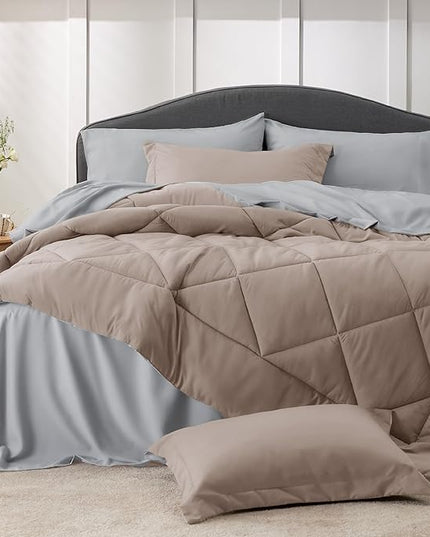 Bedsure Taupe Twin Comforter Set - 5 Pieces Twin Bed in a Bag, Extra Long Twin Bed Set with Comforters, Sheets, Pillowcase & Sham, Twin Bedding Sets - LeafyLoom