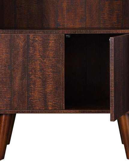 VASAGLE Bookcase, 2-Tier Retro Bookshelf with Doors, Storage Cabinet for Books, Photos, Decorations in Living Room, Office, Study, Mid-Century Style, Walnut Color ULBC09BY - LeafyLoom