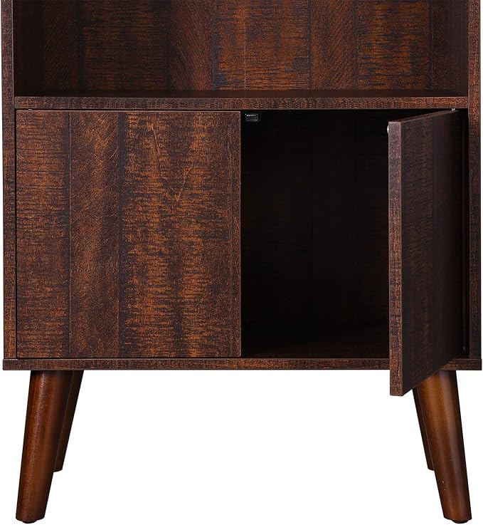 VASAGLE Bookcase, 2-Tier Retro Bookshelf with Doors, Storage Cabinet for Books, Photos, Decorations in Living Room, Office, Study, Mid-Century Style, Walnut Color ULBC09BY - LeafyLoom