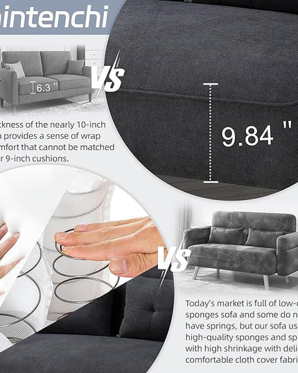 Shintenchi 47" Black Wood Loveseat Sofa, 350 lbs Weight Capacity, Simple Assembly Required - LeafyLoom