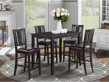East West Furniture BUCK5-BLK-LC 5 Piece Kitchen Counter Set Includes a Rectangle Dining Table and 4 Faux Leather Dining Room Chairs, 30x48 Inch, Black - LeafyLoom