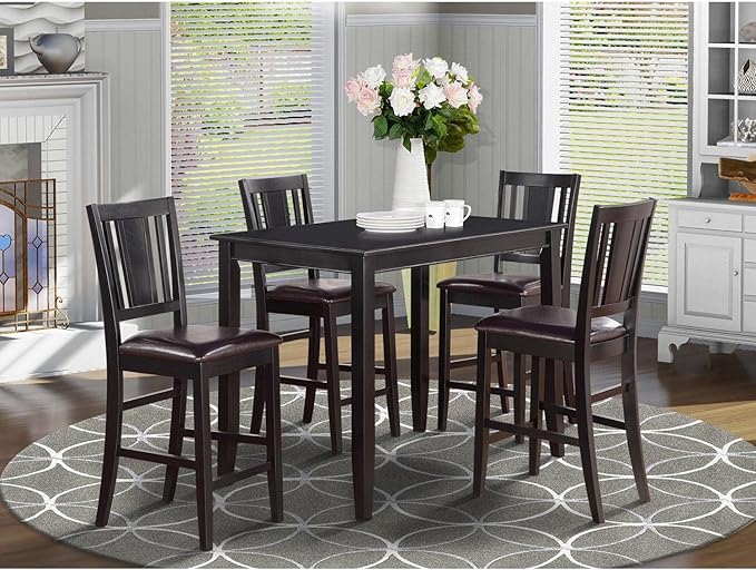 East West Furniture BUCK5-BLK-LC 5 Piece Kitchen Counter Set Includes a Rectangle Dining Table and 4 Faux Leather Dining Room Chairs, 30x48 Inch, Black - LeafyLoom