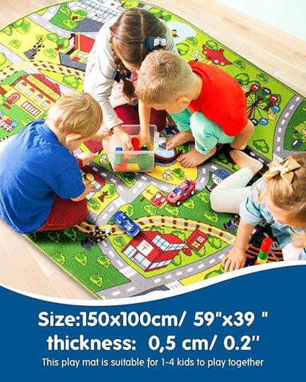 Booooom Jackson Car Rug-Train Rug-Road Rug-Kids Rugs for Playroom-Oval Rug-Car Area Rug-Kid Car Rug Play Mat-Car Mat for Kids Toy Cars-Race Car Track Rug-Car Play Rug for Kids Room-Car Carpet for Kids - LeafyLoom