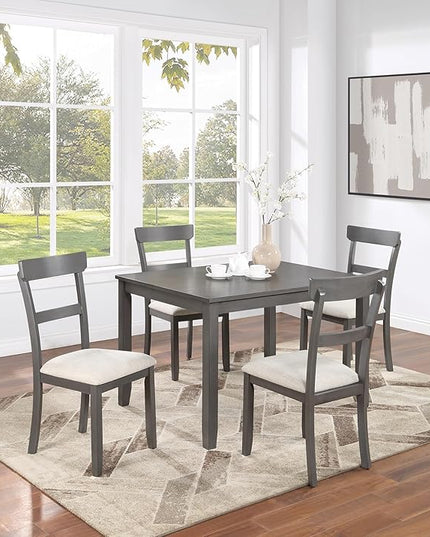 NicBex Kitchen Table Set for 4 Dining Table Classic Stylish 5Pc Dining Set Kitchen Dinette Wooden Top Table and Chairs Cushions Seats Ladder Back Chair Dining Room, Natural+Grey - LeafyLoom