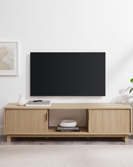 Walker Edison Walton Modern Fluted-Door Low Stand for TVs up to 65 Inches, 58 Inch, Coastal Oak - LeafyLoom