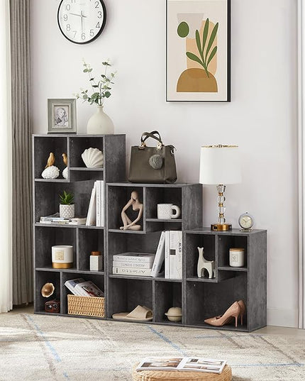 VECELO Small Bookshelf, 3 Cube Shelf, Fits Tallest Hardcovers, Horizontal Available, Short Bookcase for Small Spaces,Modern Gray - LeafyLoom