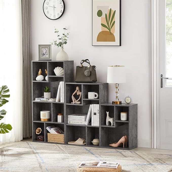 VECELO Small Bookshelf, 3 Cube Shelf, Fits Tallest Hardcovers, Horizontal Available, Short Bookcase for Small Spaces,Modern Gray - LeafyLoom