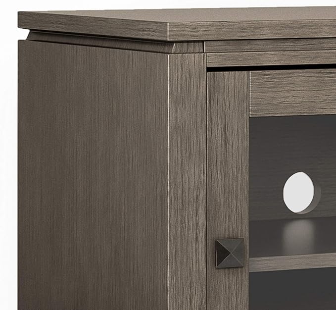 SIMPLIHOME Cosmopolitan SOLID WOOD 48 Inch Wide Contemporary TV Media Stand in Farmhouse Grey for TVs up to 55 Inches, For the Living Room and Entertainment Center - LeafyLoom