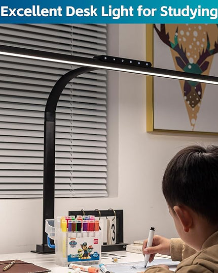 Desk Lamp, Stepless Dimming Desk Lamp with Clamp Flexible Gooseneck Desk Lamps for Home Office Eye Caring Desk Light Modern 24W Office Light for Sewing Studying Working Drawing - LeafyLoom