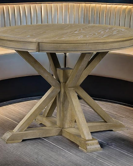 NicBex Dining Table Contemporary Kitchen Table Farmhouse Rustic Retro Functional Extendable Dining Table with a 12" Leaf for Dining Room and Living Room Round Dining Table, Natural Wood Wash - LeafyLoom
