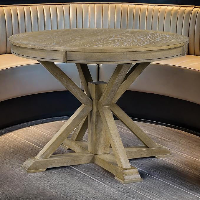 NicBex Dining Table Contemporary Kitchen Table Farmhouse Rustic Retro Functional Extendable Dining Table with a 12" Leaf for Dining Room and Living Room Round Dining Table, Natural Wood Wash - LeafyLoom