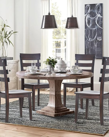 COLAMY Wooden Dining Chairs Set of 2, Ladder High Back Kitchen Side Chair, Farmhouse Armless Dining Room Chairs with Adjustable Foot Pegs, Cherry - LeafyLoom