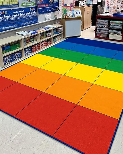 LIVEBOX Elementary Classroom Rug for Kids, Washable Kids Area Rugs for School, Nursery, Colorful Children's Educational Carpet Non-Slip Classroom Mat for Learning,13'x7'5"(Seats-24) - LeafyLoom