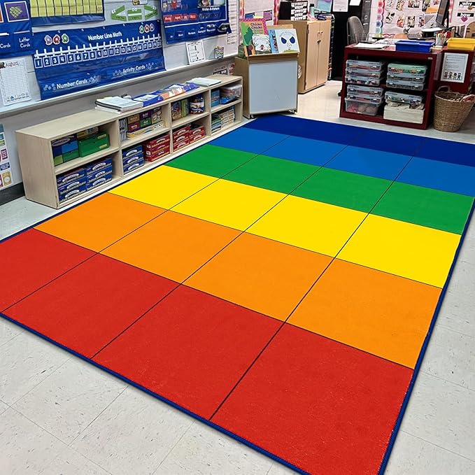 LIVEBOX Elementary Classroom Rug for Kids, Washable Kids Area Rugs for School, Nursery, Colorful Children's Educational Carpet Non-Slip Classroom Mat for Learning,13'x7'5"(Seats-24) - LeafyLoom