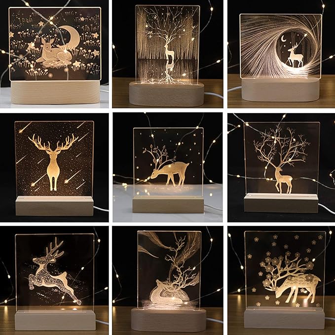 2Pack 6 inch Wood Rectangle Display Pedestal,Wooden Rectangle Led Lights Display Base for Acrylic and Plexiglass,Wood Night LED Light Lamp Base - LeafyLoom