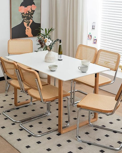 Dining Chairs Set of 2, Velvet Rattan Side Accent Chairs with Chrome Legs, Modern Mid Century Breuer Designed Chairs, Upholstered Dining Living Room Kitchen Chairs (Burlywood-2pcs) - LeafyLoom