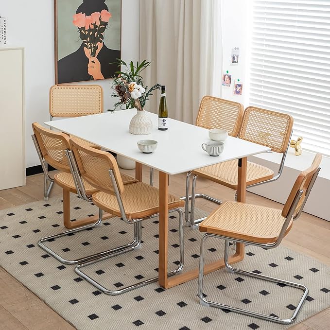 Dining Chairs Set of 2, Velvet Rattan Side Accent Chairs with Chrome Legs, Modern Mid Century Breuer Designed Chairs, Upholstered Dining Living Room Kitchen Chairs (Burlywood-2pcs) - LeafyLoom