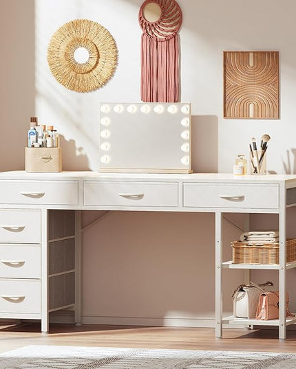 Computer Desk with 6 Drawers, 54 Inch Office Desk with Shelves, Reversible Gaming Desk, Corner Desk with Storage, Work Desk for Home Office, Study, Living Room, White - LeafyLoom
