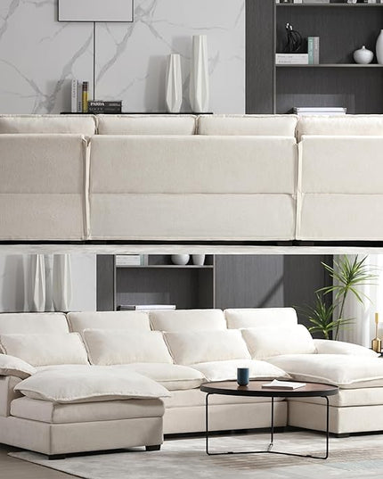Symmetrical Modular Sectional Sofa with Chaise Lounge, 6 Seater Fabric Upholstered Cloud Couch, U Shaped Oversized Sleeper Sofa&Couches with Thicked Cushion & Detackable Backrest Living Room - LeafyLoom