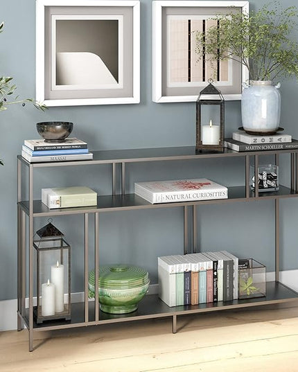 Henn&Hart 48" Wide Rectangular Console Table with Glass Shelves in Brass, Entryway Table, Accent Table for Living Room, Hallway - LeafyLoom