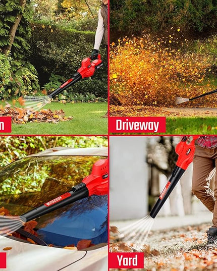 Leaf Blower, VOLTKORE 20V Cordless Leaf Blower, Electric Battery Powered Leaf Blower for Blowing Leaves, Dust in Lawn, Patio, Jobsite...(Quick Charger & 2 Battery Included) - LeafyLoom