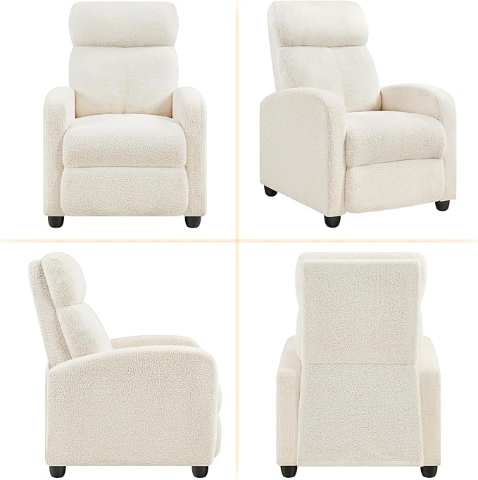Yaheetech Fabric Recliner Chair Single Sofa Home Theater Seatting Adjustable Modern Single Reclining Chair for Living Room Bedroom Home Theater Ivory - LeafyLoom