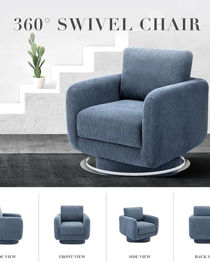 COLAMY Swivel Accent Chairs Set of 2, 32Inches Wide Upholstered Armchair with Plush Back Pillow for Living Room, Modern Sofa Corner Chair for Nursery/Living Room/Bedroom-Blue - LeafyLoom
