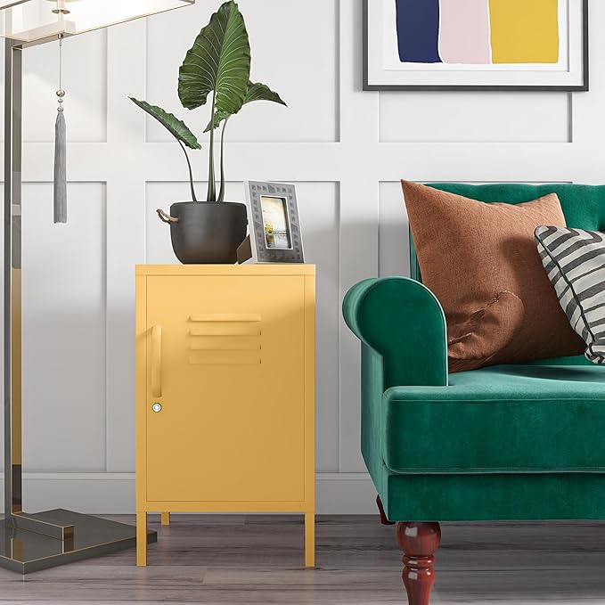 Novogratz Cache Metal Locker, Yellow End Table - LeafyLoom