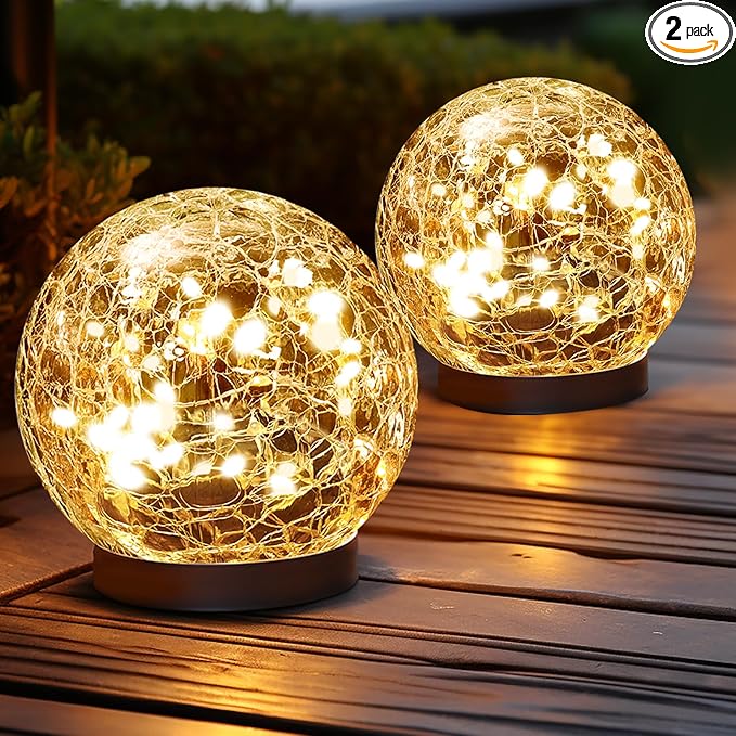Solar Globe Lights Outdoor Waterproof-Solar Balls for Garden-Cracked Glass Ball Solar Lights Outdoor-Solar Orbs for Outside-Outdoor Decorations for Patio and Yard Lawn Backyard Decor JKIMK
